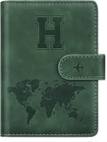 Personalized H Passport Holder Cover Initial Letter Travel Wallet RFID Blocking Passport Cover Credit Card Holder Case Passport Book Holders for Women and Men, Pine Green-H
