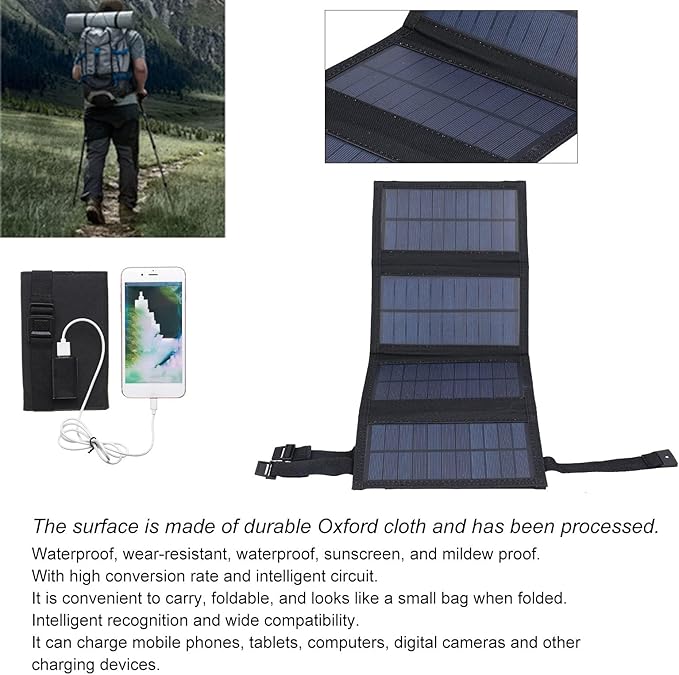 20W USB Solar Panel, Portable Foldable Oxford Cloth Solar Cells Charger for Mobile Phones, Tablets, Computers
