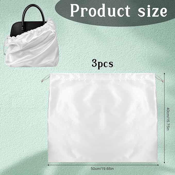 JJUNW 3 Pcs Dust Bags For Handbags, White Purse Dust Bags With Drawstring, Large Cloth Storage Purse Protector Bag For Handbags Shoulder Bag Purses Shoes Daily Travel Storage