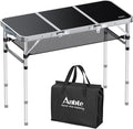 Anbte Folding Camping Table with Storage Net, 3ft Camping Table Aluminum Folding Table with 3 Adjustable Height Max 27.1 Inch Picnic Table Portable Table for Outdoor Backyard BBQ, Black