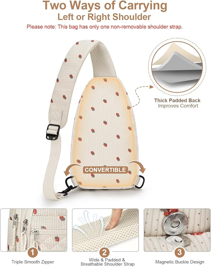 Capolo Sling Bag for Women Men Waterproof Crossbody Bags for Women Trendy Casual Fanny Pack with Convertible Shoulder Strap Chest Bag for Travel Hiking(Strawberry, Medium)