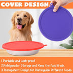 Patelai 4 Pcs Stainless Steel Dog Bowls with Silicone Lids Portable Food and Water Dishes for Pets Sealable Containers for 6.3" for Cats & Small Dogs (Red,Purple)