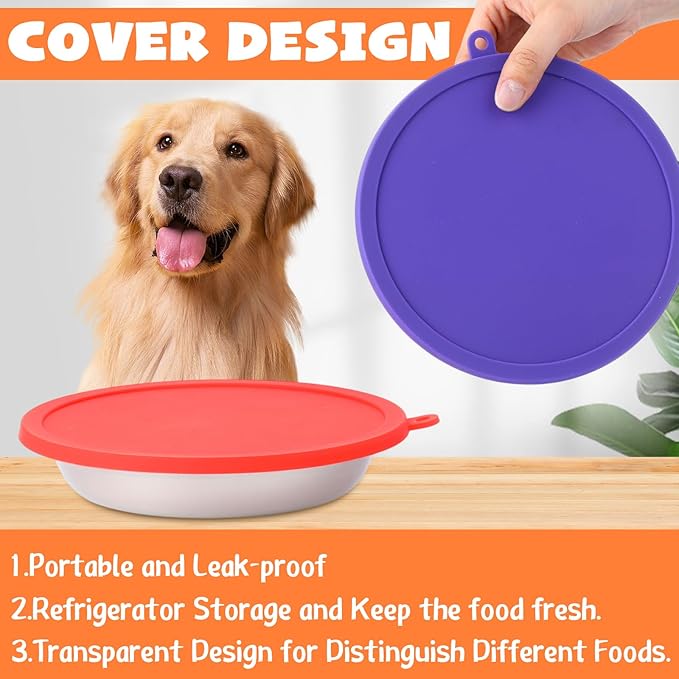 Patelai 4 Pcs Stainless Steel Dog Bowls with Silicone Lids Portable Food and Water Dishes for Pets Sealable Containers for 6.3" for Cats & Small Dogs (Red,Purple)