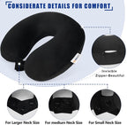 SAIREIDER Travel Pillow 100% Pure Memory Foam Travel Neck Pillow with Storage Bag, Airplane Pillow for Traveling、Car、Home、Office，Washable Cover（Black）