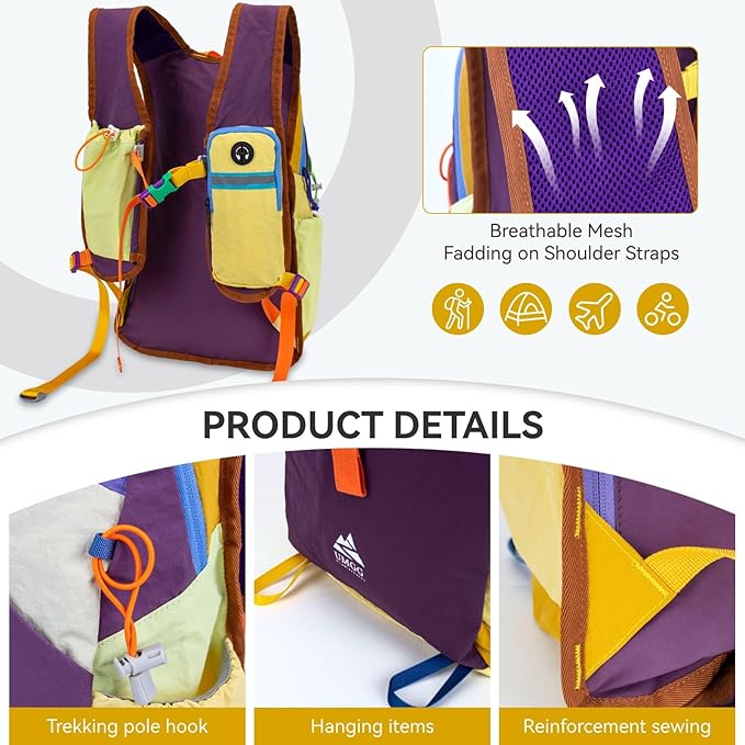 15L Small Hiking Backpack Travel Daypack Colorful Lightweight Packable Foldable Casual Backpack for Women Men