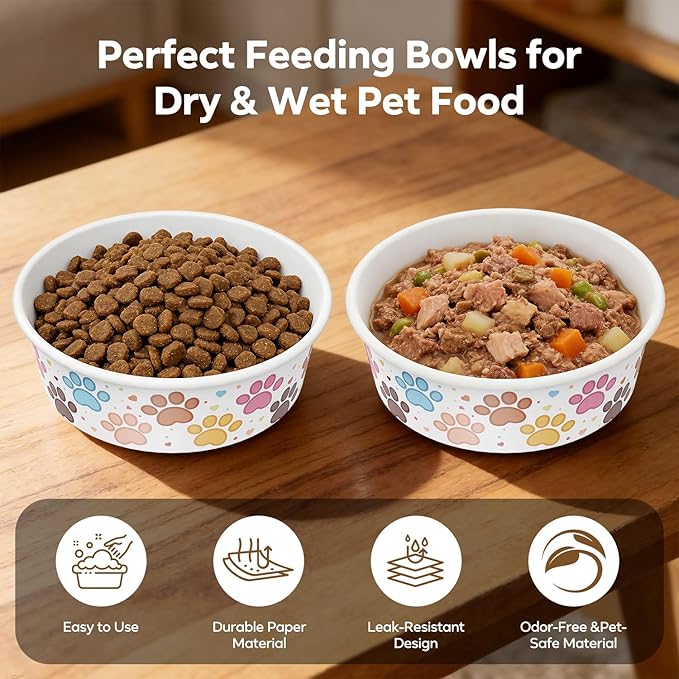 50 Pack Disposable Dog Bowls, 16 oz Paper Pet Bowls for Cats & Dogs, Disposable Cat Food Bowls for Dry Wet Food & Water, Travel Feeding Bowls for Small Medium Pets