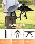Sportneer Camping Table Folding Table, Bi-Fold Portable with Fast Open Design, Adjustable Height 16.5-27.6", 35.4"x23.6" Lightweight Aluminum Tabletop, Handle & Shoulder Strap for Outdoor Picnic