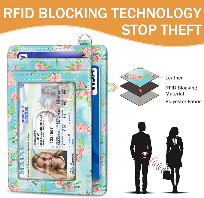 Yonlevres Credit Card Holder Slim Wallet, Butterfly RFID Wallet Women Front Pocket Small Card Holder, Travel Cute Funny Thin Card Case ID Window PU Leather RFID Blocking Card Organizer Gifts Girls