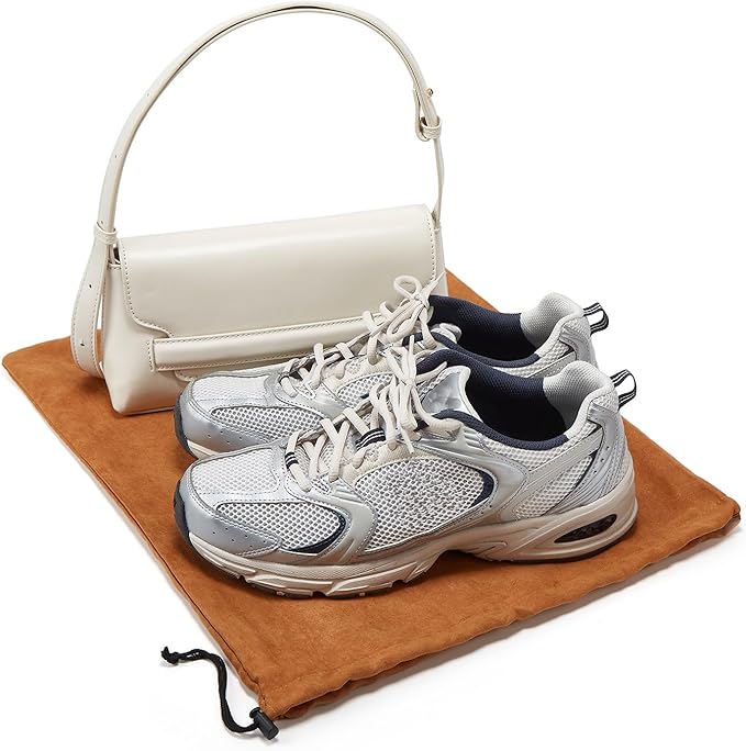 LAKE OF FIRE 4-Piece Travel Shoe Bags for Packing, 17.7" x 13.8" Dustproof Shoe Bags with Drawstring Closure,Washable & Reusable(Brown)