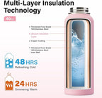 DYSANKY Insulated Water Bottle | Thickened Stainless Steel Vacuum Metal | Portable Sports Water Jug for Gym and Hiking with Straw, Carrier Bag, Handle Strap | BPA-Free 40 oz, Pink