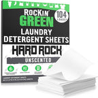 Rockin' Green Hard Rock Travel Laundry Detergent Sheets for Hard Water - Mess-Free Laundry Sheet Detergent with Sodium Bicarbonate - Easily Dissolvable Laundry Soap Sheets (104 Loads, Unscented)