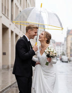 G4Free 52 inch Clear Bubble Umbrella, Large Canopy Transparent Dome Coverage Stick Umbrella, J Hook Handle European Style for Weddings,Prom,Graduation and Outdoor Events