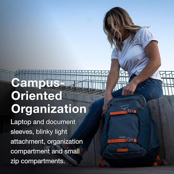 Osprey Proxima 30L Campus Laptop Backpack - Organized Everyday Pack with Tech Storage, Bottle Pockets, and Comfortable Carry - Perfect for College, Commute, and Travel, Kazuma Print/Toffee Orange
