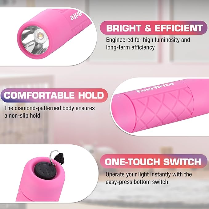 EverBrite Mini Flashlight 3-Pack, Small Flash Lights 9 AAA Batteries Included, Pink/Green/Blue LED Flashlights with Lanyard for Camping/Emergencies