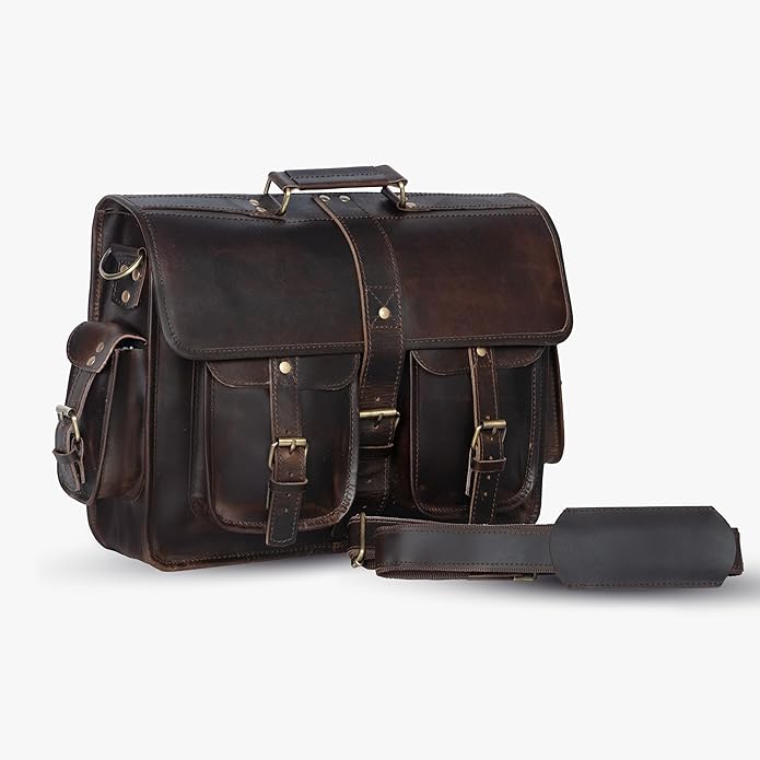 URBAN DEZIRE 16 inch Leather Messenger Bag Brown Vintage Satchel Genuine Laptop Computer Office Shoulder Handmade Briefcase for Men