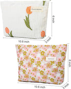 SOIDRAM 2 Pieces Flower Makeup Bag Large Floral Cosmetic Bag Capacity Canvas Travel Toiletry Bag Organizer Cute Makeup Brushes Aesthetic Accessories Storage Bag for Women, Embossed flower L White Pink