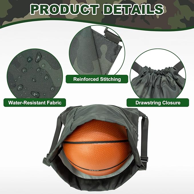 HOLYLUCK Men & Women Outdoor Sport Gym Sack Waterproof Drawstring Backpack Bag (Standard with width webbing, Black Camo-1)