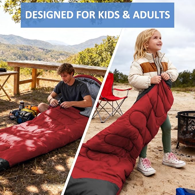 oaskys Camping Sleeping Bag - 3 Season Warm & Cool Weather - Summer Spring Fall Lightweight Waterproof for Adults Kids - Camping Gear Equipment, Traveling, and Outdoors