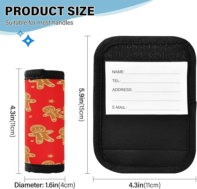 4 Pack Christmas Cookies Luggage Handle Wrap, Detachable Luggage Tag, Neoprene Suitcase Wrap with Comfort Grip & Bright Identifier for Suitcase, Travel Bag, Sports Bag