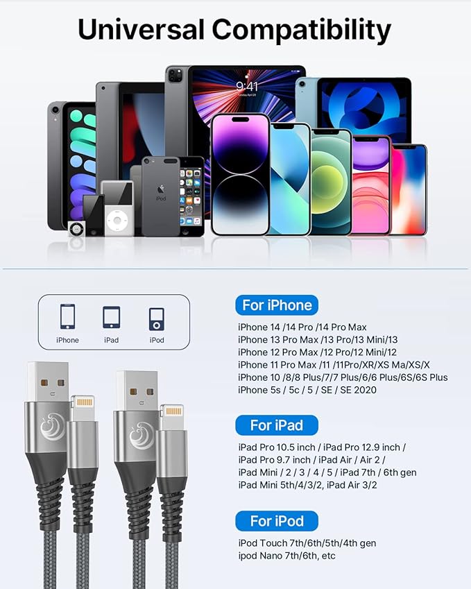 Aioneus iPhone Charger 6FT 2Pack, USB A to Lightning Cable Nylon Braided iPhone Charger Cord Fast Charging for iPhone 14 13 12 11 XS Max XR 8 7Plus SE