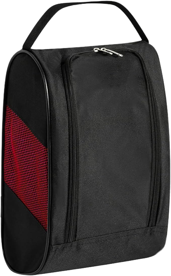 Portable Oxford Golf Shoes Bag, Sports Shoe Bag with Ventilation, Waterproof Travel Shoes Bag, Shoes Storage Organizer with Zipper Closuren for Outdoor, Sports, Golf, Travel, Gem (Black+Red)