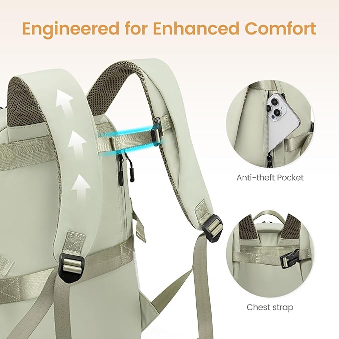 LOVEVOOK Mens Backpack with Giant Tumbler Holder Pocket,17 Inch Everyday Laptop Backpack Commuter Travel Work Computer Bag for Women,Casual Hiking College Teacher Back Pack Daypack,White-Bean Green