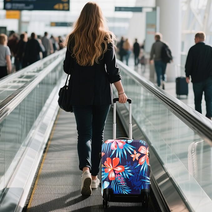 WUJIAONIAO Travel Luggage Cover Baggage Suitcase Cover Protector Skins 18-32 Inch (Flower, M (for 22-24 inch luggage))