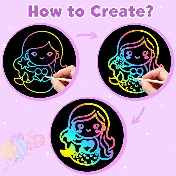 ZMLM Scratch Paper Art-Crafts Gift: 2 Pack Rainbow Notebooks Supplies Toys for 3 4 5 6 7 8 9 10 Years Old Girls and Boys Kids Easter Gifts Christmas Birthday Party Games Mermaid