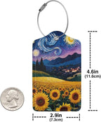 2 Pack Luggage Tags for Suitcases, PU Leather Bag Tag with Privacy Cover Address Card Travel Essentials-Starry Sky Sunflower