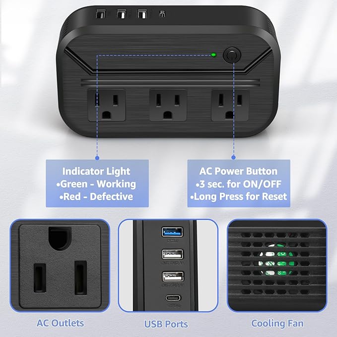 Voltage Converter US to Europe 2300W Power Converter 220v to 110v, Travel Converter with 3 USB+1 Type-C+3 AC Outlets European Travel Plug Adapter for EU/UK//Italy/Asia/India/South Africa/Australia