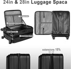 Luggage Sets 3 Piece, ABS Lightweight 20in/24in/28in Luggage, Expandable Carry On Suitcase Set with TSA Lock & Double Wheels, Front Open Hardshell Luggage Sets (Black)