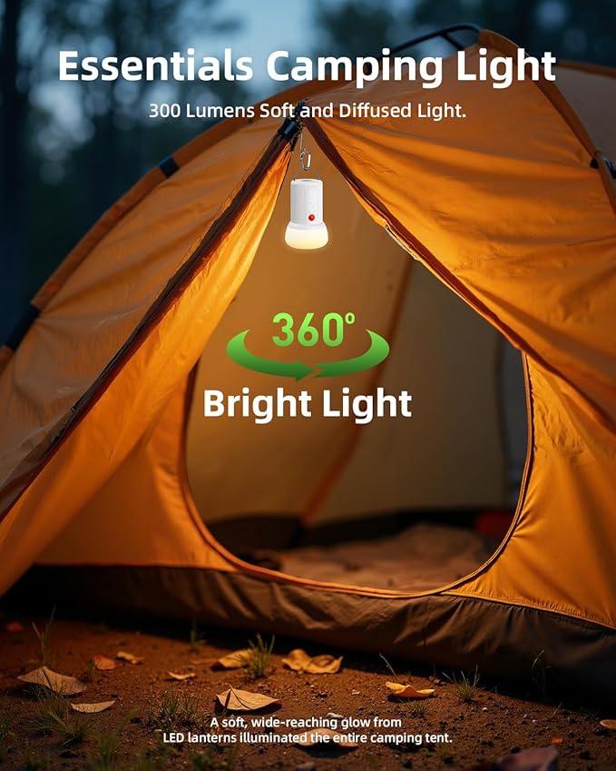 LED Rechargeable Camping Lantern with Hook - 6000mAh Emergency Outdoor Camping Lights, IPX5 Water Resistant Portable Tent Lights for Camping Hiking, Backpacking, Fishing, Outages (White)