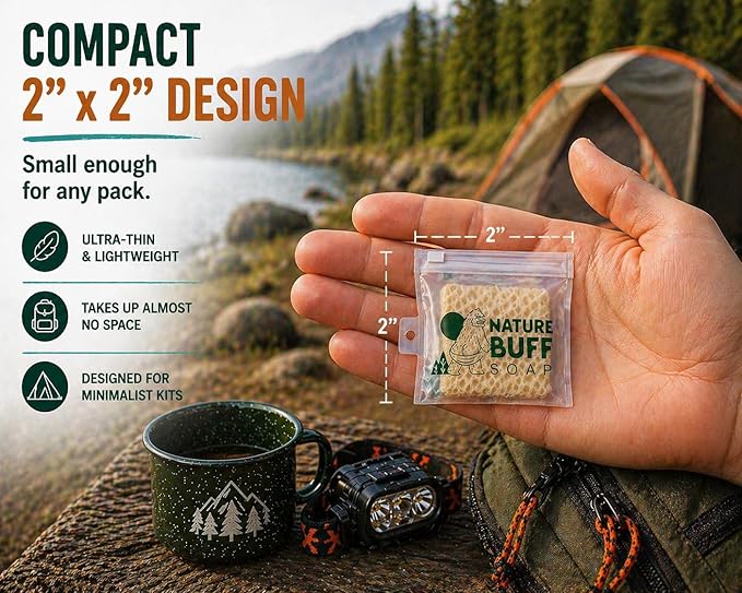 2-Pack Biodegradable Soap Unscented Travel-Sized Camping Soap Bars -All-In-One Backpacking Essentials Outdoor Recreation Soap Bar and Washcloth