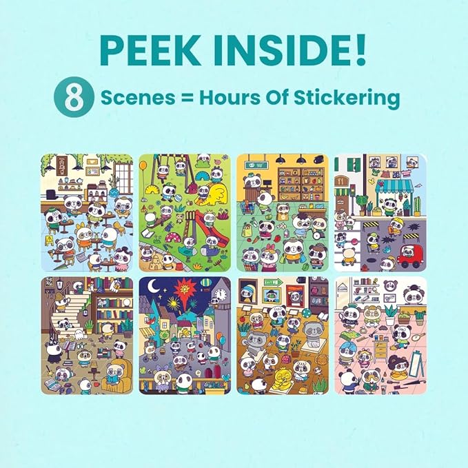 Panda 300+ Kids Sticker Book by Cupkin Toddler Airplane Travel Coloring and Sticker Book, Road Trip Essentials, 8 Coloring Pages 8 Side by Side Scenes for Ages 2–8 Years