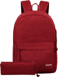 SUPACOOL Casual Laptop Backpack for Men and Women, Backpack with USB Charging Port(Garnet set)