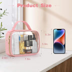 Wedama TSA Approved Toiletry Bag, 3 Pack Clear Makeup Bags with Handles, Quart Size Clear Toiletry Bags, PVC Cosmetic Bags for Women and Men, Carry on Airport Airline Comp (Pink, 3 Pack, Medium)