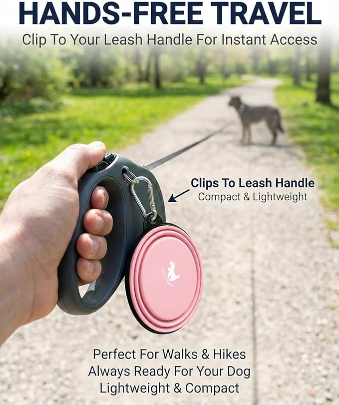 Collapsible Dog Bowls for Travel, 2-Pack Dog Portable Water Bowl for Dogs Cats Pet Foldable Feeding Watering Dish for Traveling Camping with Carabiners, BPA Free (Grey&Pink, Medium (Pack of 2))