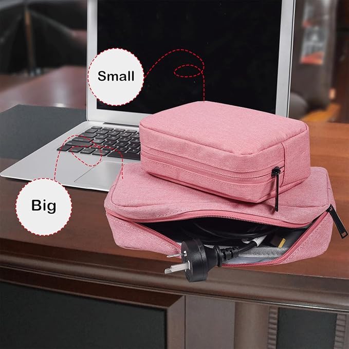 CAAORDKSO Electronics Organizer Travel Bag, Small Cable Organizer Case Waterproof Accessories Pouch, Travel Electronic Carrying Case for Cable, Cord, Charger, Phone, Power Bank, Earphone (Small-Pink)