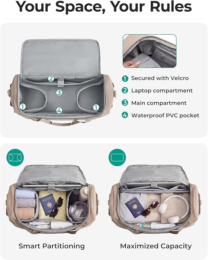 BAGSMART Travel Duffel Bags for Women, 32L Gym Duffle Bag with Laptop Compartment, Carry On Weekender Overnight Bag, Shoe Bag, PVC Wet Pocket, Dark Brown