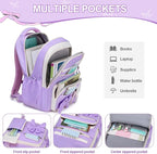 DIGOBAY Backpack for Girls, 3PCS Girls Backpack for School with Lunch Bag Pencil Case, Cute Kids Teens Bookbag for Kindergarten Elementary Preschool Middle School (Purple)
