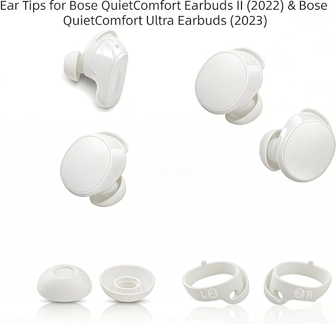 6 Pairs Replacement Ear Tips for Bose QuietComfort Ultra Earbuds (2023) & Bose QuietComfort Earbuds II (2022) - Anti-Slip Silicone Wingtip Covers Eartip-White