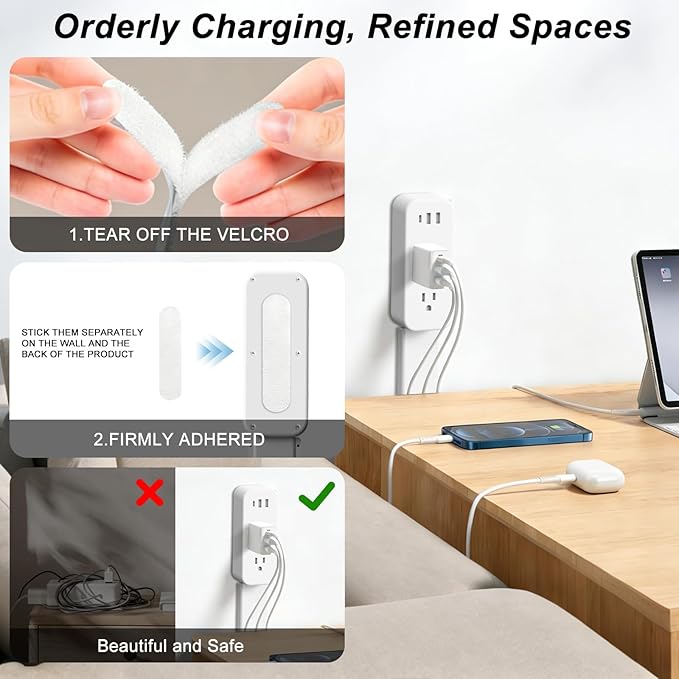 Outlet Extender Stick - Features USB-A, USB-C and 2 AC Outlets, Extends 22"-34", Rotates 180° Access Hard-to-Reach Outlets, Wall Plug Power Socket Expander Nightstands, Sofa, Desks and More