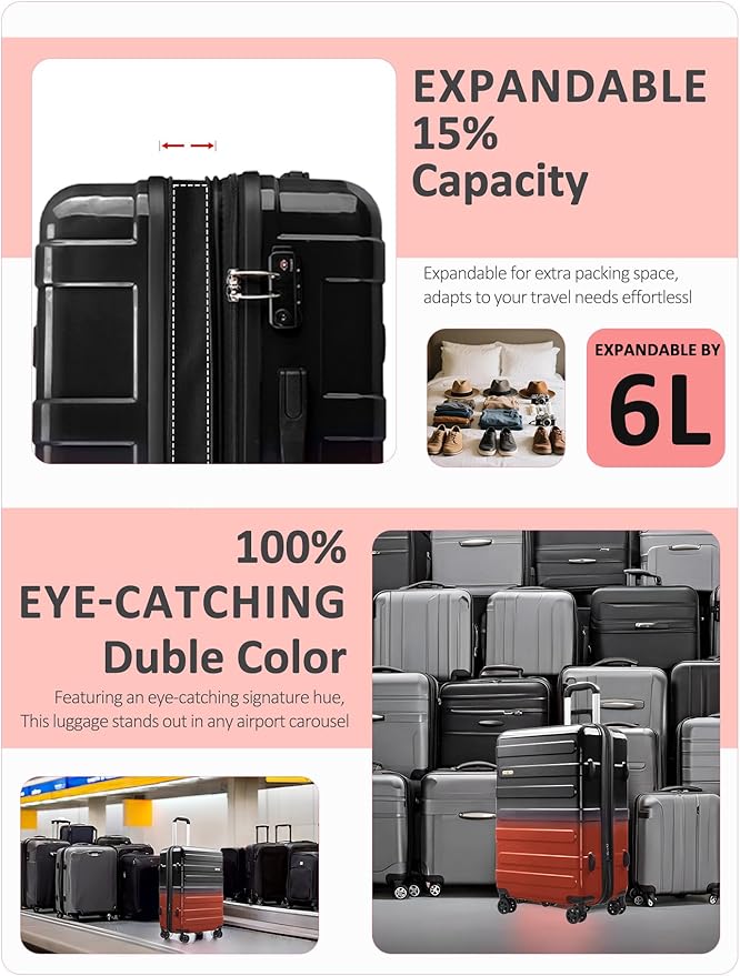 Tolino Carry on Luggage Checke Airline Approved,24 Inch Hardside Suitcase with Wheels TSA Lock, PC+ABS Lightweight Carry on Suitcases for Women and Men