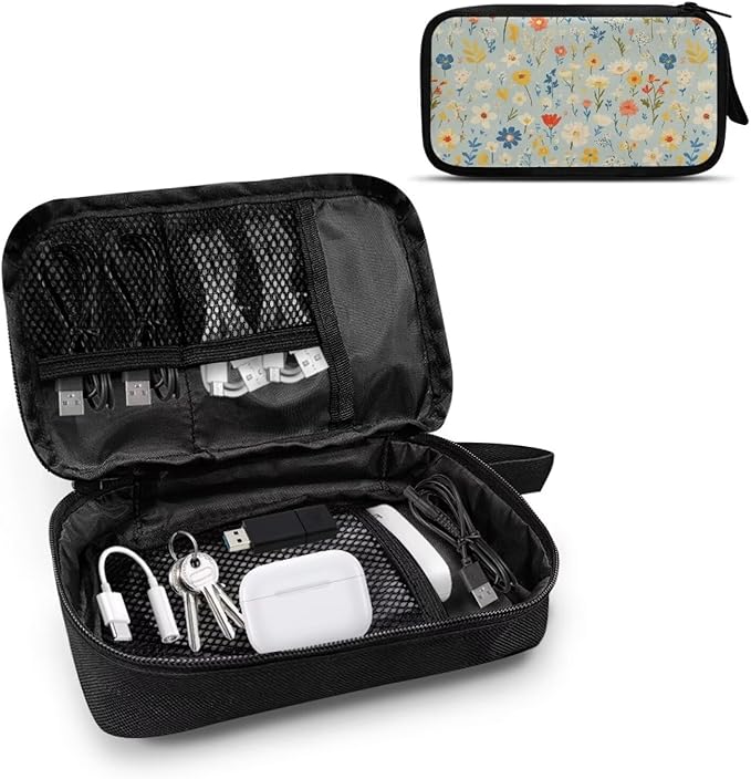 Flowers Travel Cord Organizer Cases Cord Organizers Travel Storage Bag Electronic Organizer Travel Case for SD Card Phone Charger Earphone Tech Pouch Portable