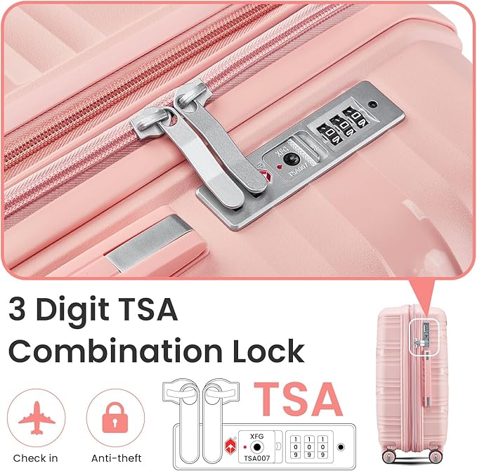 4 Piece Luggage Set, Hardside Expandable Lightweight Suitcase with 360° Mute Spinner Wheels Luggage Sets, TSA Lock, 14/20/24/28 Inch Travel Luggage for Men, Women and Girls (Pink 3)