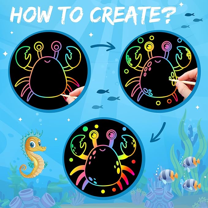 ZMLM Scratch Paper Art-Crafts Gift: 2 Pack Rainbow Notebooks Supplies Toys for 3 4 5 6 7 8 9 10 Years Old Girls and Boys Kids Christmas Birthday Party Games Ocean