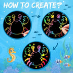 ZMLM Scratch Paper Art-Crafts Gift: 2 Pack Rainbow Notebooks Supplies Toys for 3 4 5 6 7 8 9 10 Years Old Girls and Boys Kids Christmas Birthday Party Games Ocean