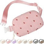 Vankor Corduroy Cute Fanny Packs for Women Cross Body, Everywhere Belt Bag for Women Crossbody Stylish Waist Pack Purse for Travel, Hiking, Workout, Running, Pink Corduroy Strawberry