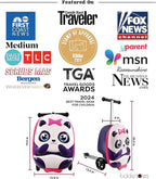 KIDDIETOTES Ride-On Scooter Suitcase for Kids – Hardside Lightweight Carry-On Luggage with Foldable Scooter, LED Wheels, Travel Fun for Toddlers & Children