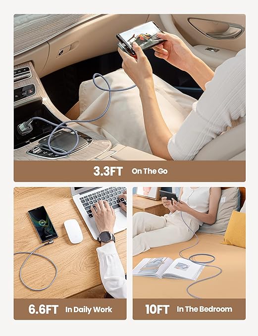 AINOPE USB C Charging Cable (3-Pack, 3.3ft/6.6ft/10ft) 3.1A Fast Charging Right Angle USB Type C Cable, Resistant Nylon Braided USB Cable Compatible Galaxy S10 S9 S8 Plus S21, Note 10 9 8, LG V30
